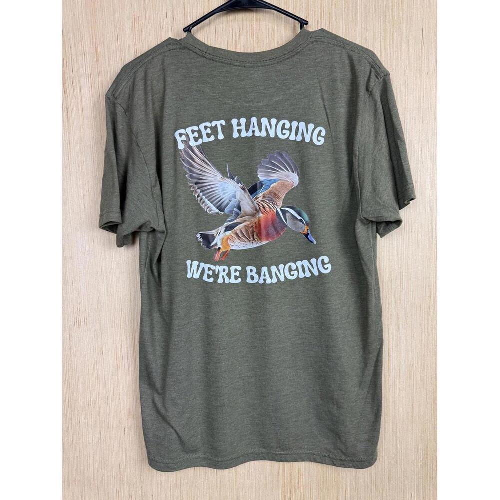 Next Level Apparel Shirt Mens Large Green Feet Hanging Duck Hunting Graphic Tee